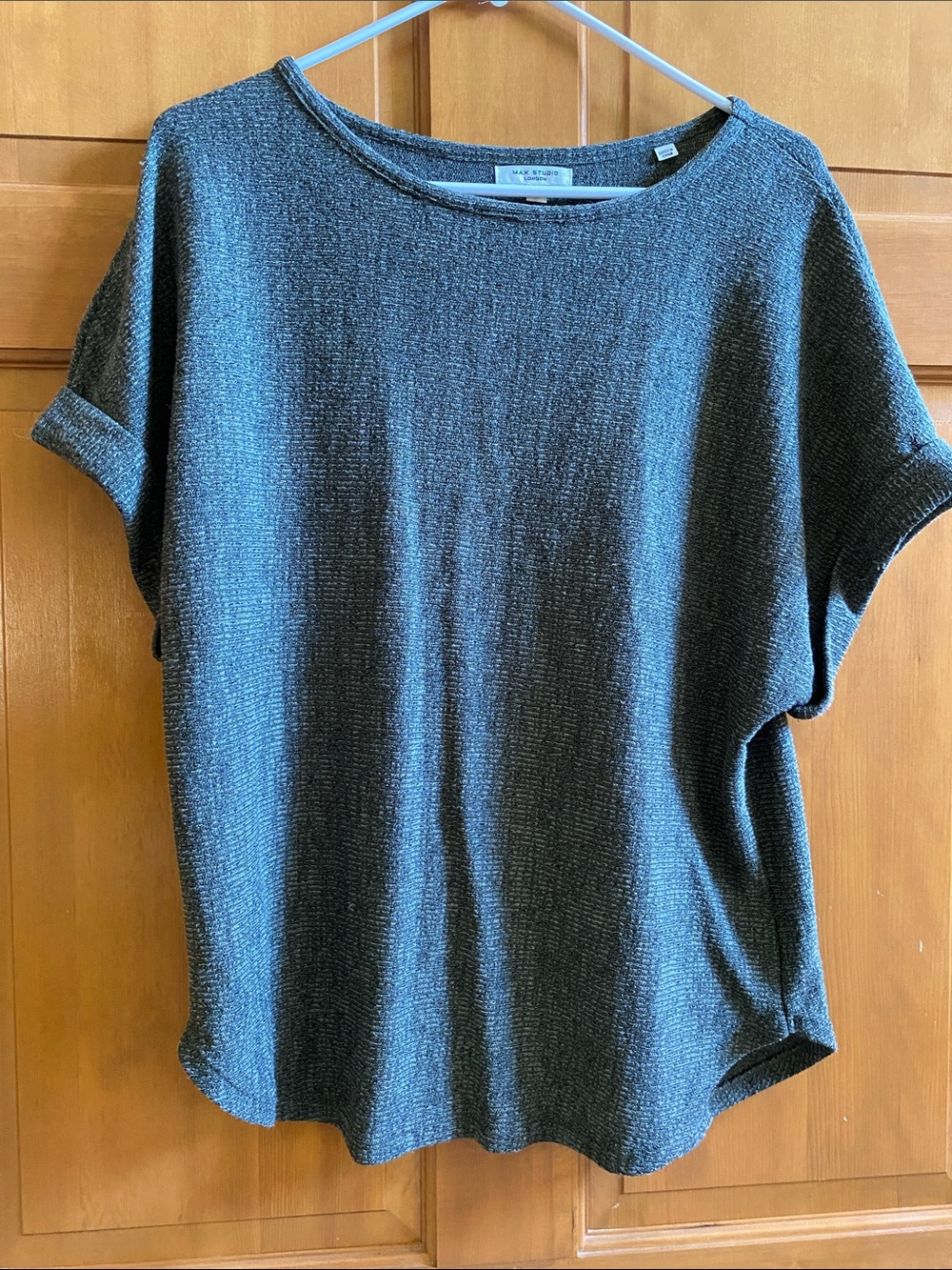 Max Studio Heathered Green Short-Sleeve Textured Top